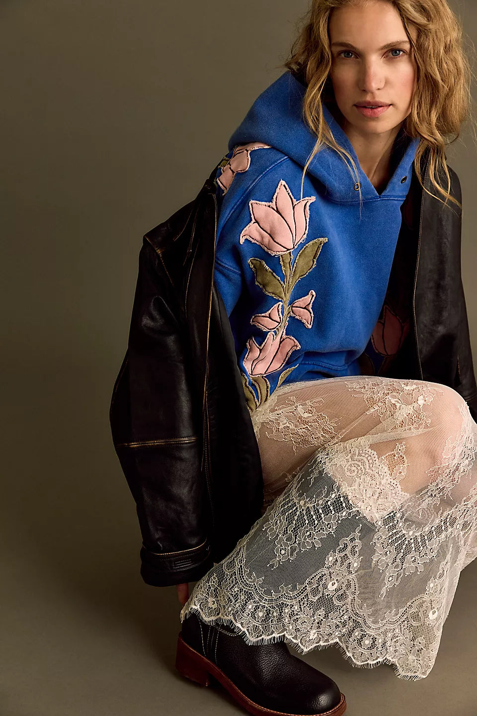 Free People We The Free it's a Vibe Flowers Hoodie Sweatshirt Tunic Top