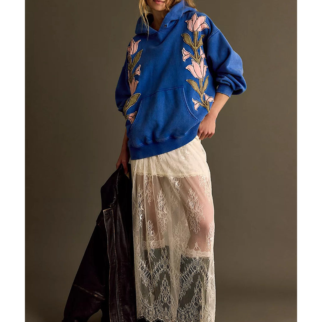Free People We The Free it's a Vibe Flowers Hoodie Sweatshirt Tunic Top