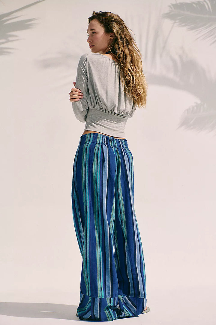 Free People Day's End Linen Striped Pull-On Pants