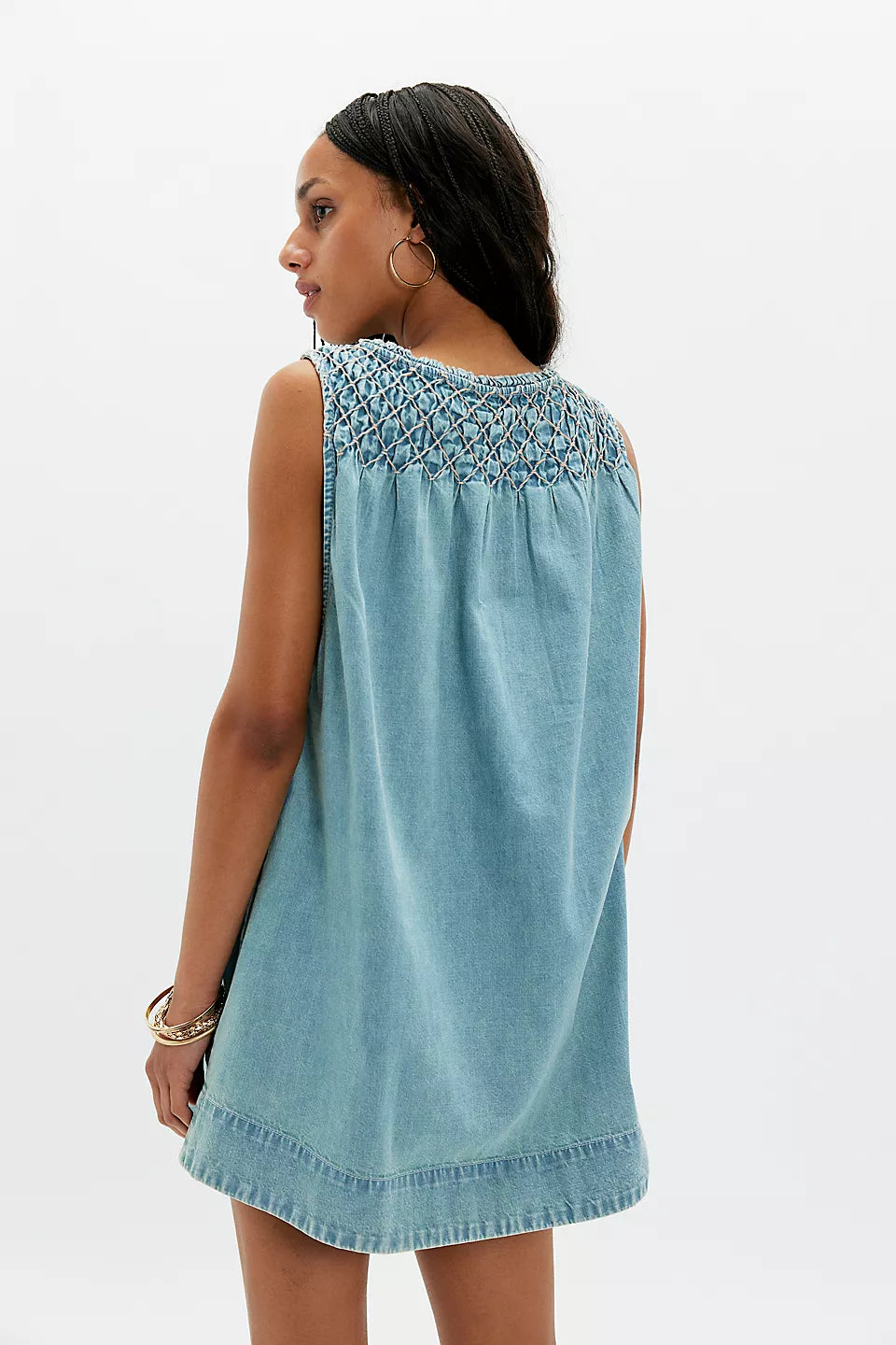 Free People Maisie Smocked Denim Mini Dress