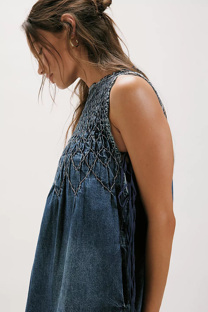 Free People Maisie Smocked Denim Mini Dress