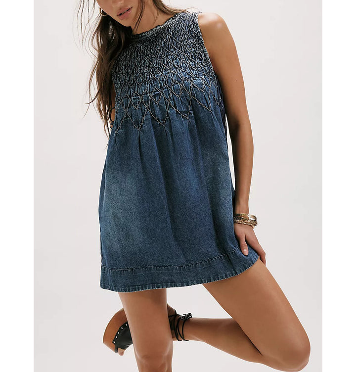 Free People Maisie Smocked Denim Mini Dress