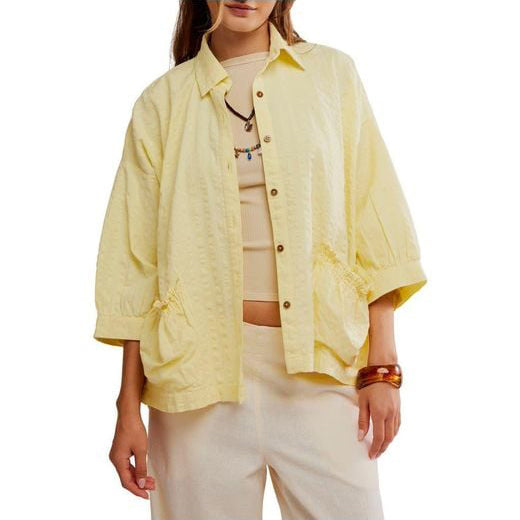 Free People Free-Est Just Like Me Seersucker Shirt Tunic Top