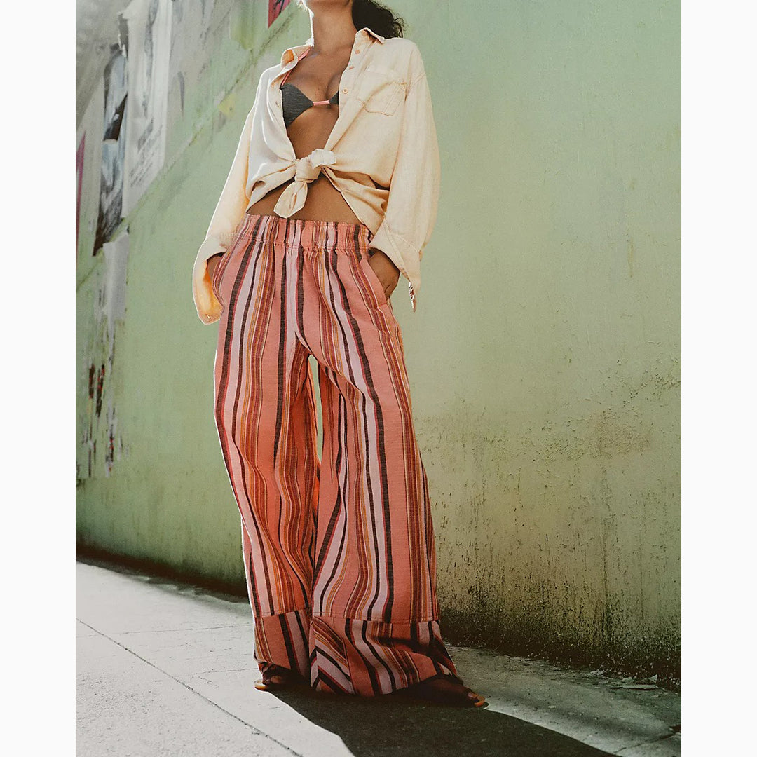 Free People Day's End Linen Striped Pull-On Pants
