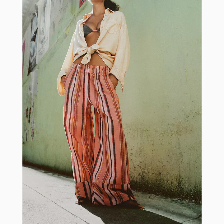 Free People Day's End Linen Striped Pull-On Pants