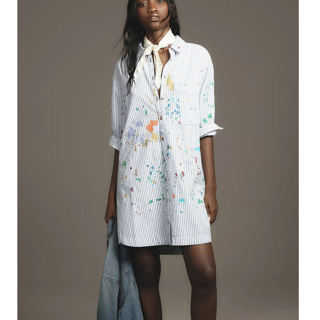 Anthropologie Pilcro Paint Splatter Long-Sleeve Shirt Dress – White Chocolate Couture