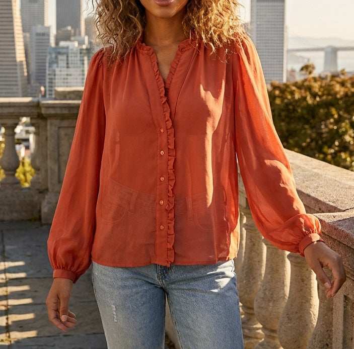 Sea New York Buttondown Long Sleeve Shirt Blouse Top
