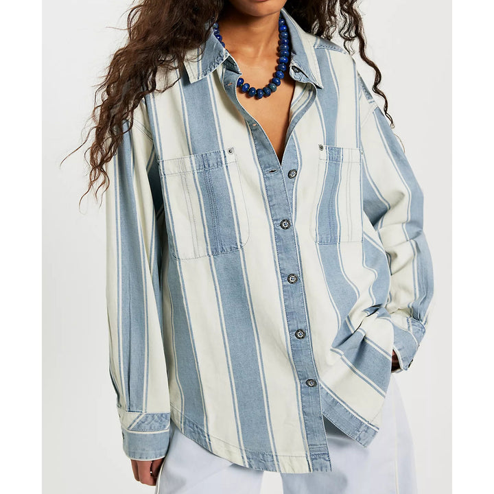 Free People We The Free Crossroads Striped Button Down Shirt Top