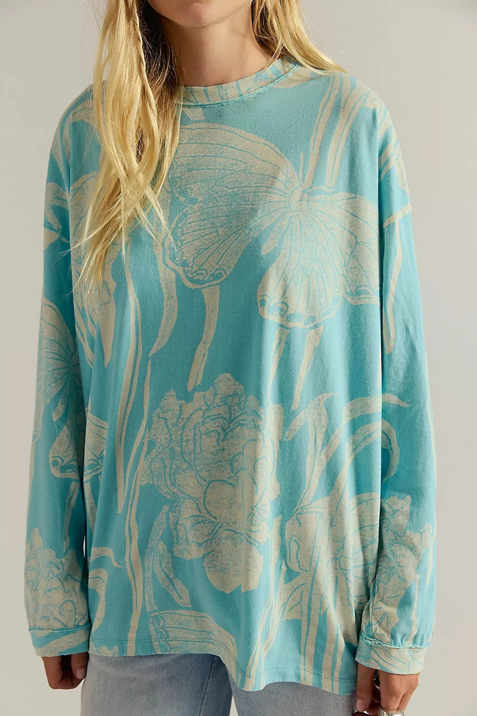 Free People We The Free Ellen Printed Long-Sleeve Tee Tunic Top