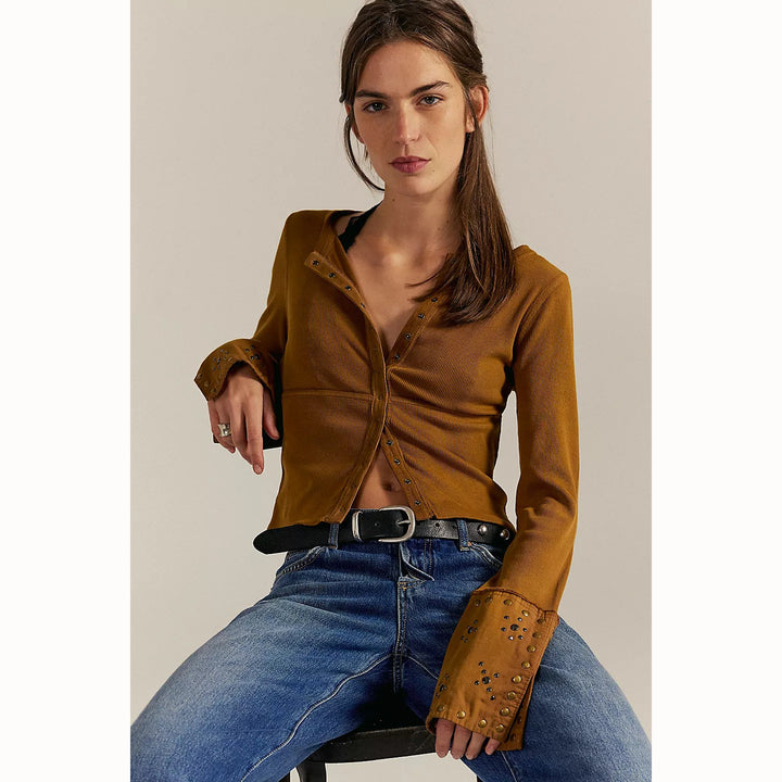 Free People We The Free Night Belle Cuff Cropped Blouse Top