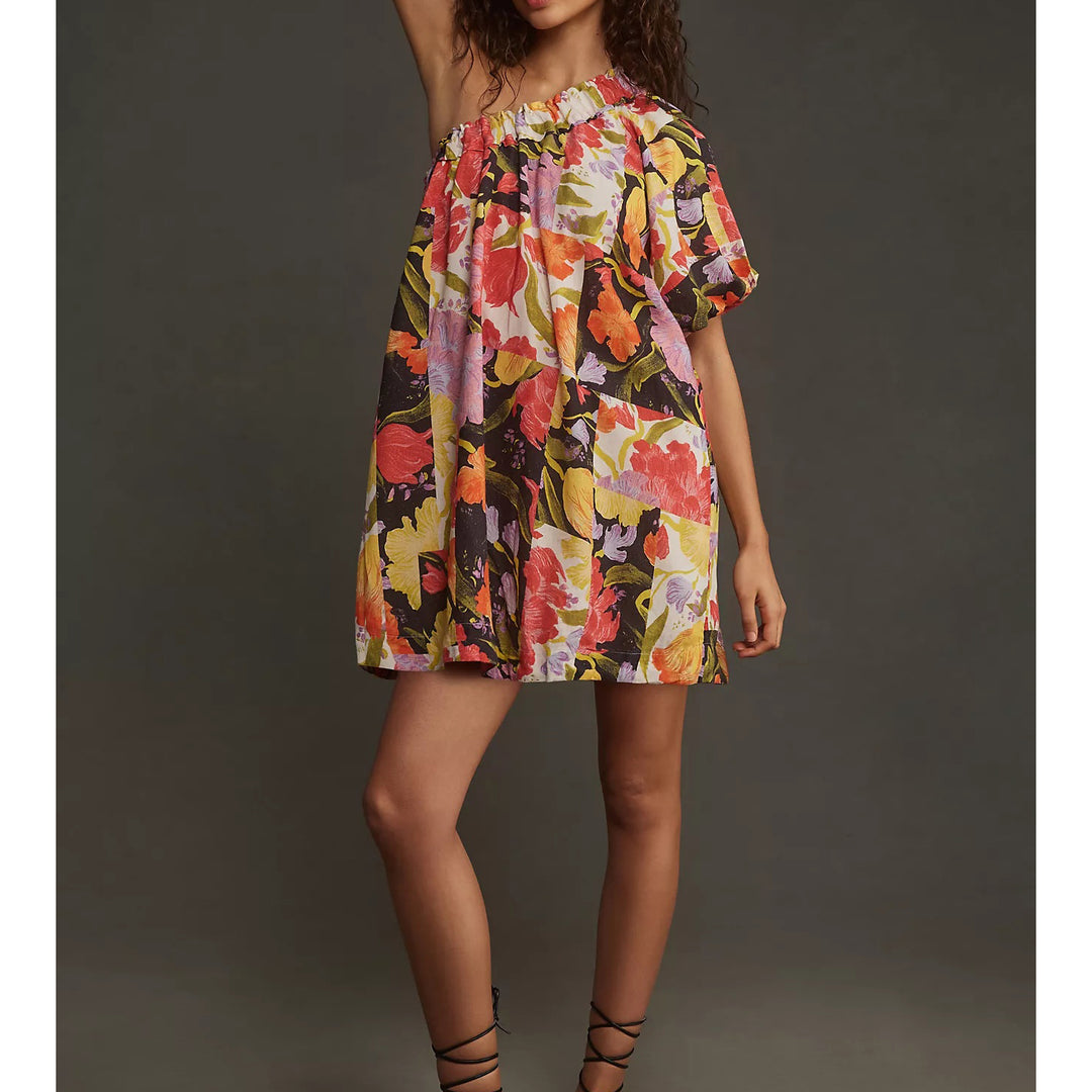 Anthropologie Yukiko Noritake One-Shoulder Mini Shift Dress