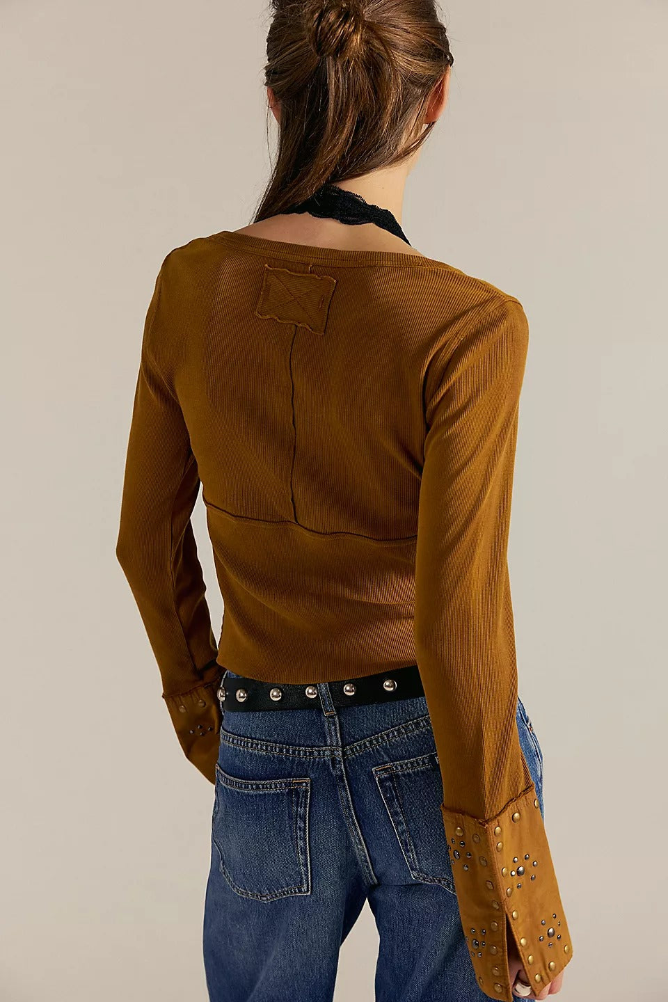 Free People We The Free Night Belle Cuff Cropped Blouse Top