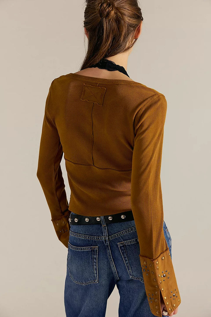 Free People We The Free Night Belle Cuff Cropped Blouse Top