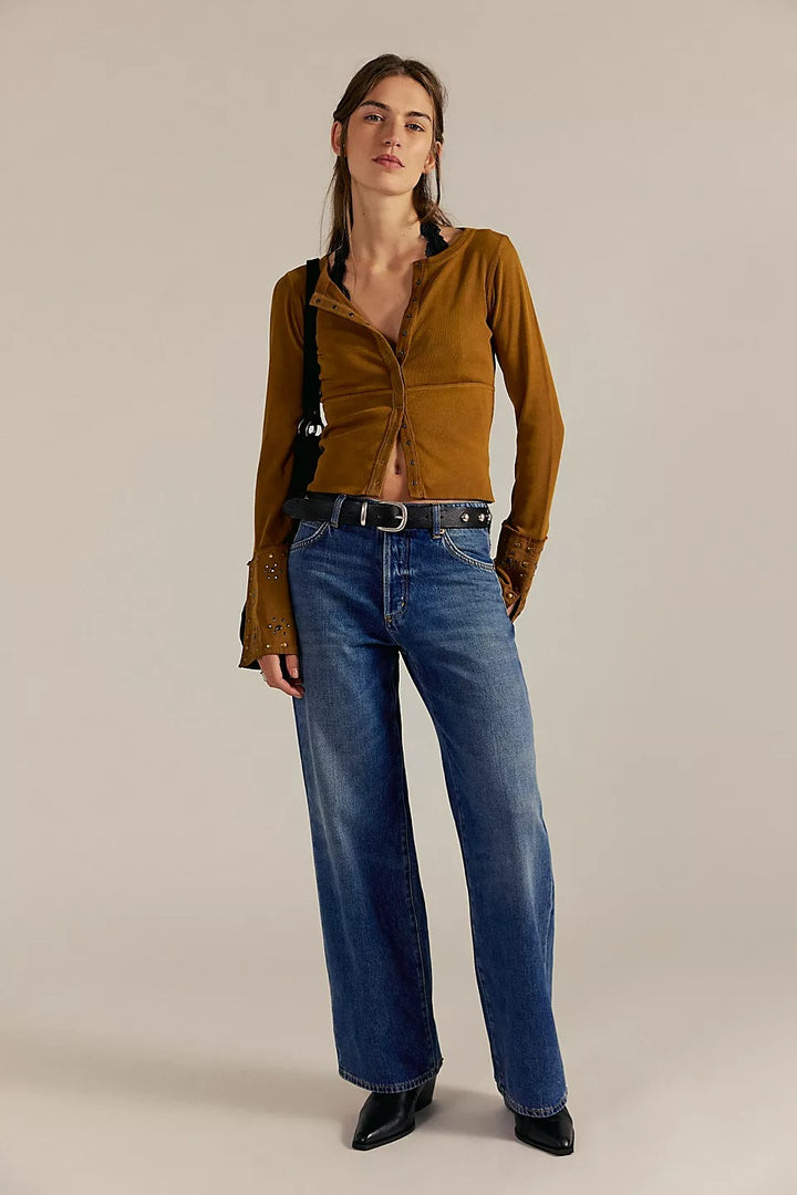 Free People We The Free Night Belle Cuff Cropped Blouse Top