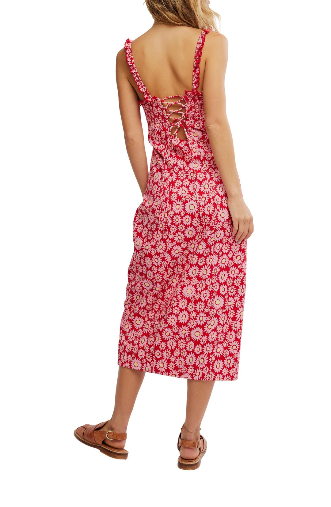 Free People Lucinda Floral Print Smocked Ruffled Sleeveless Midi Dress