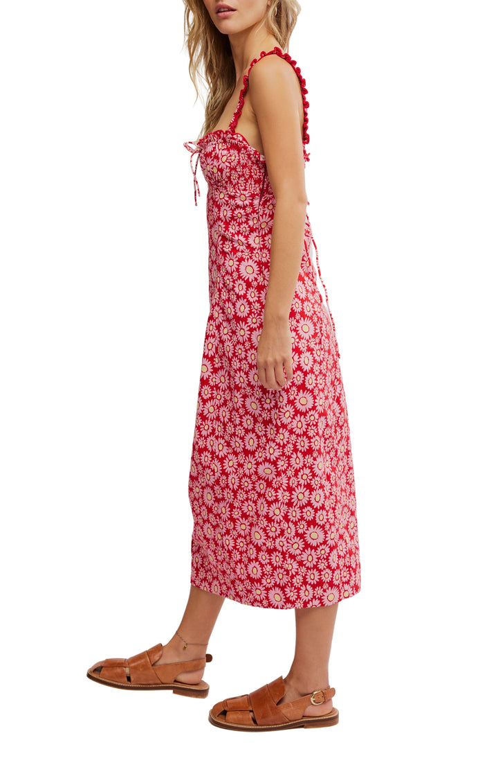 Free People Lucinda Floral Print Smocked Ruffled Sleeveless Midi Dress