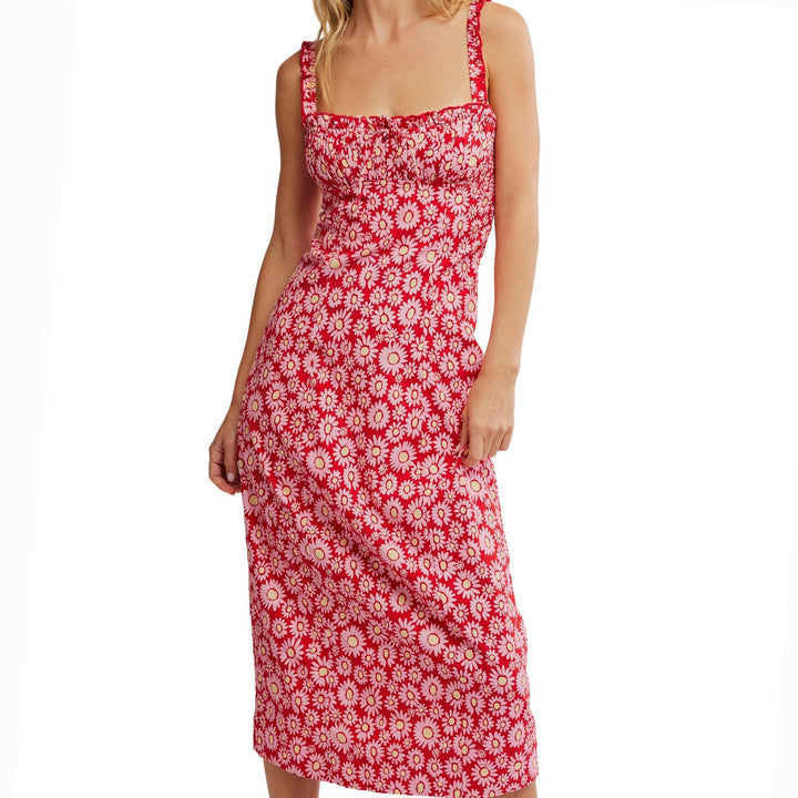 Free People Lucinda Floral Print Smocked Ruffled Sleeveless Midi Dress