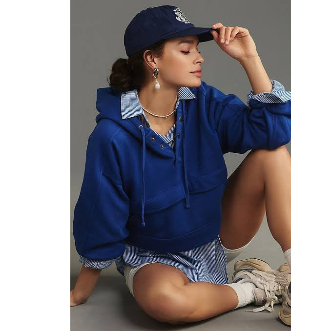Daily Practice by Anthropologie Henley Sweatshirt Hoodie Top