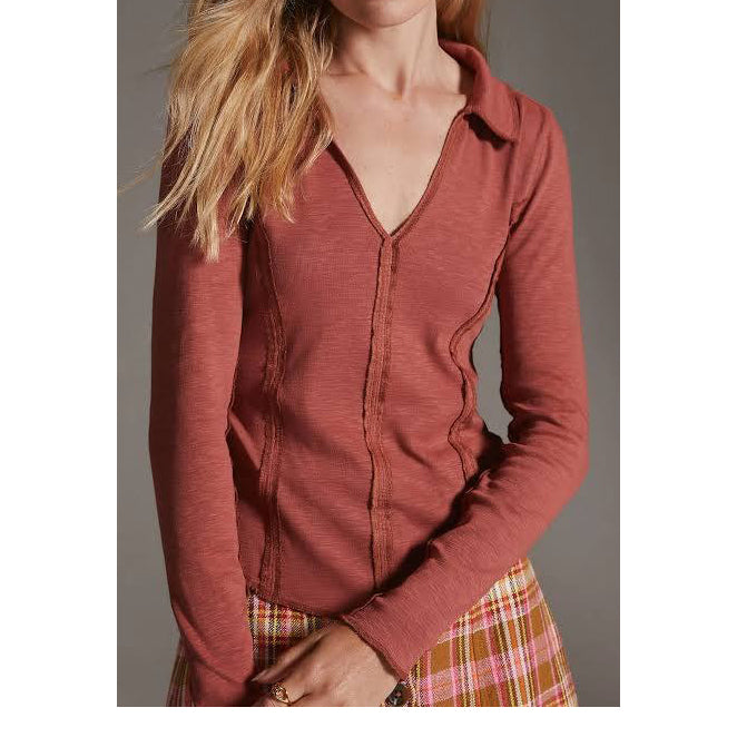 Pilcro Anthropologie Stitched Long-Sleeve Blouse Top