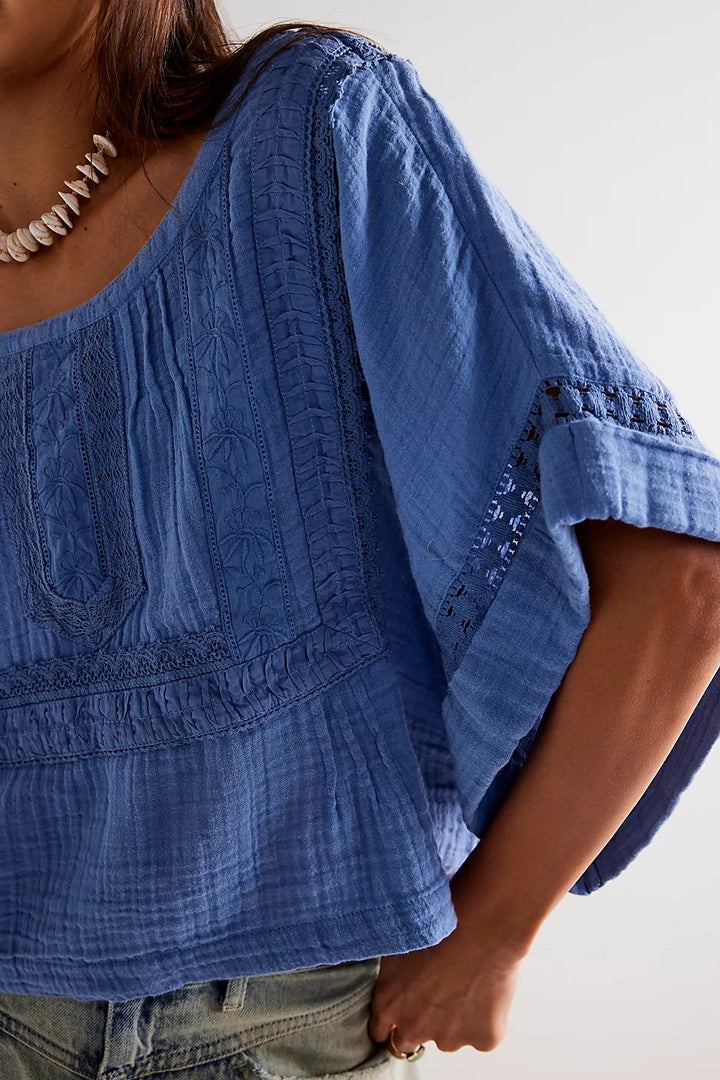 Free People Eden Lace Tee Blouse Top