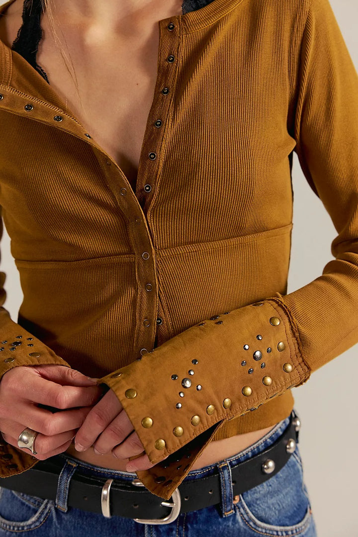 Free People We The Free Night Belle Cuff Cropped Blouse Top