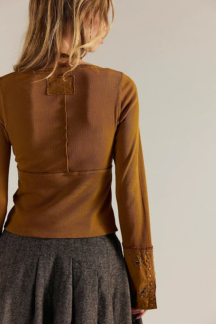 Free People We The Free Night Belle Cuff Cropped Blouse Top