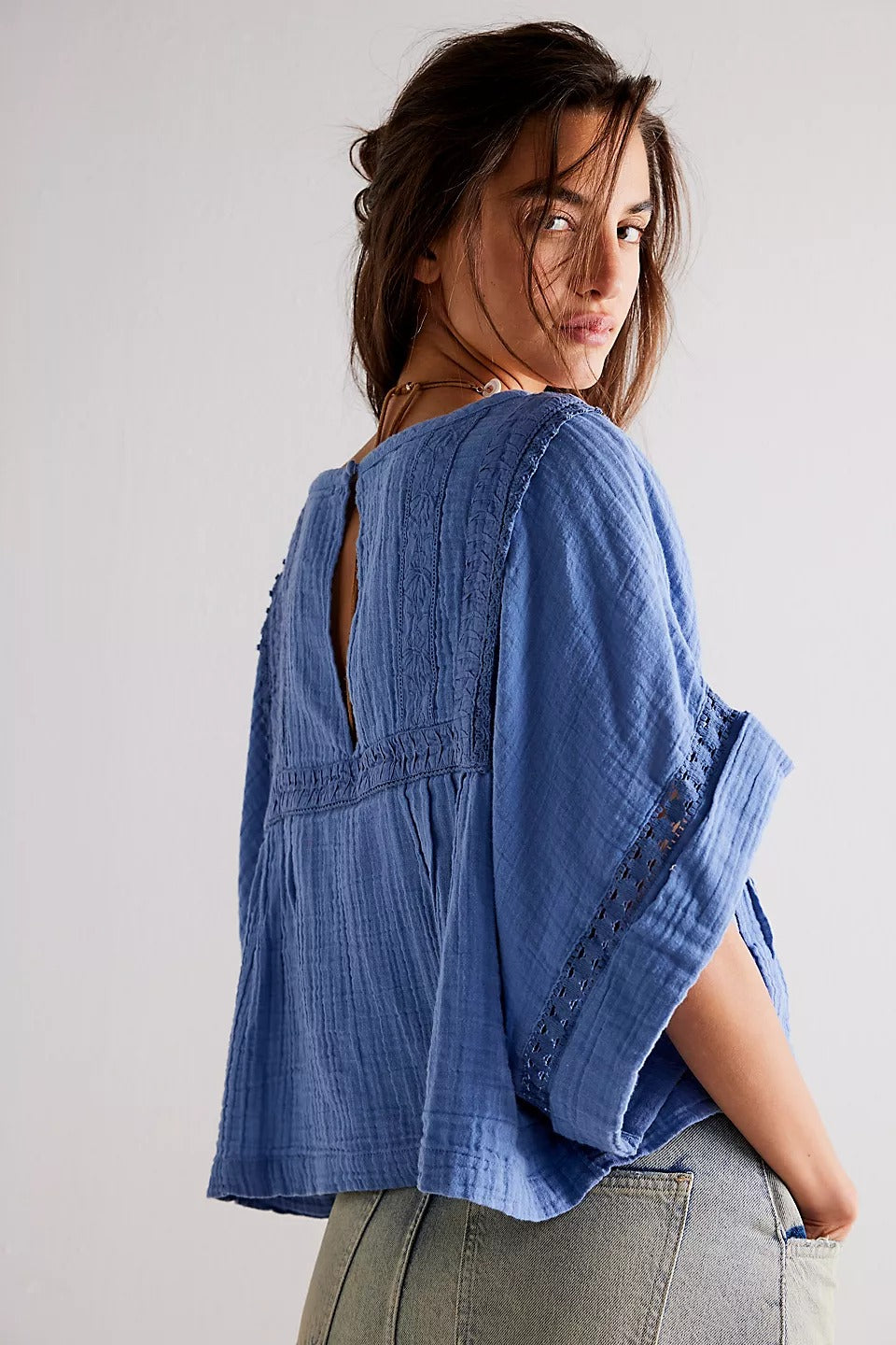 Free People Eden Lace Tee Blouse Top