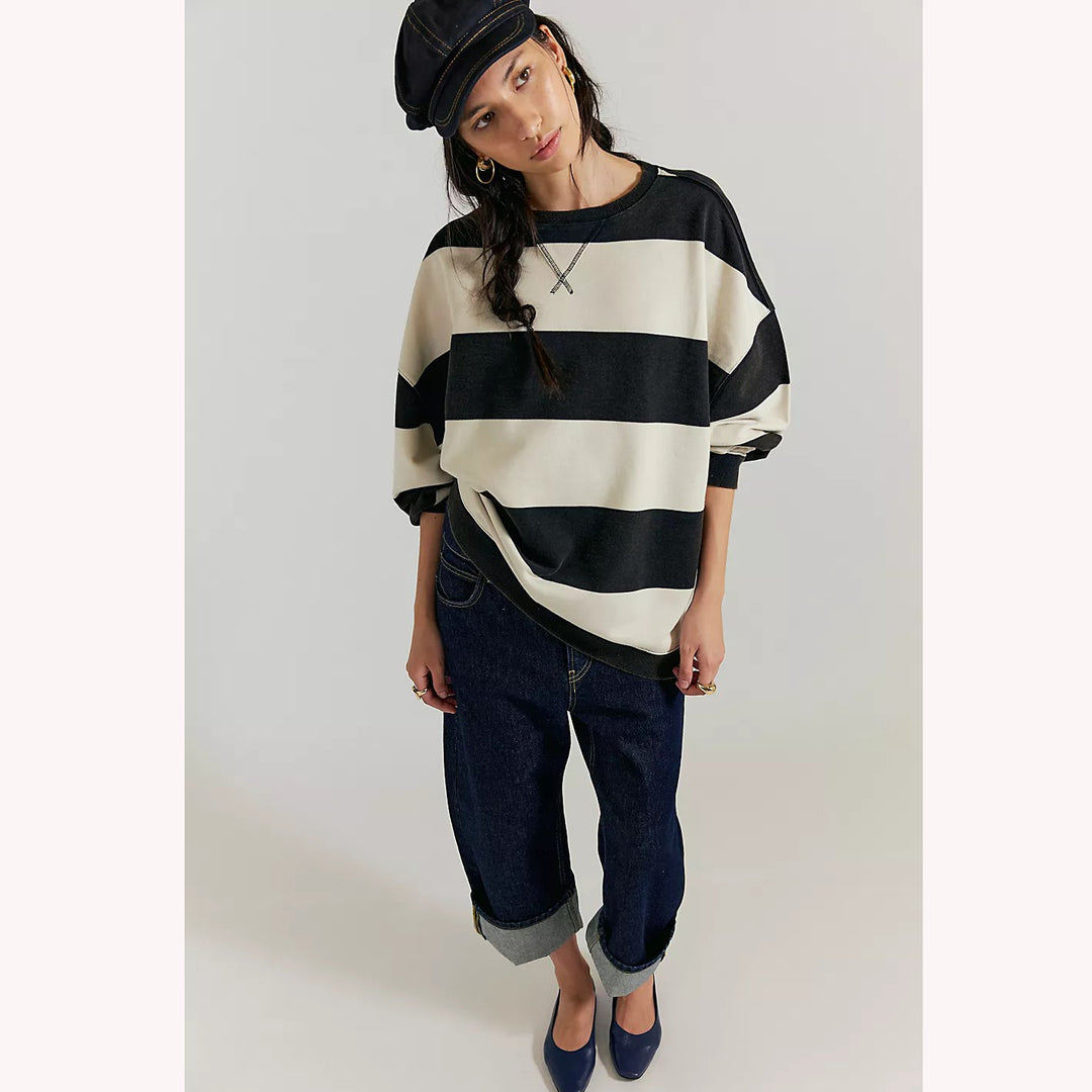 Free People We The Free Classic Strip Crewneck Sweatshirt Top