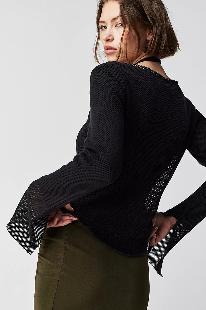 Free People Beau Mesh Layering Blouse Top