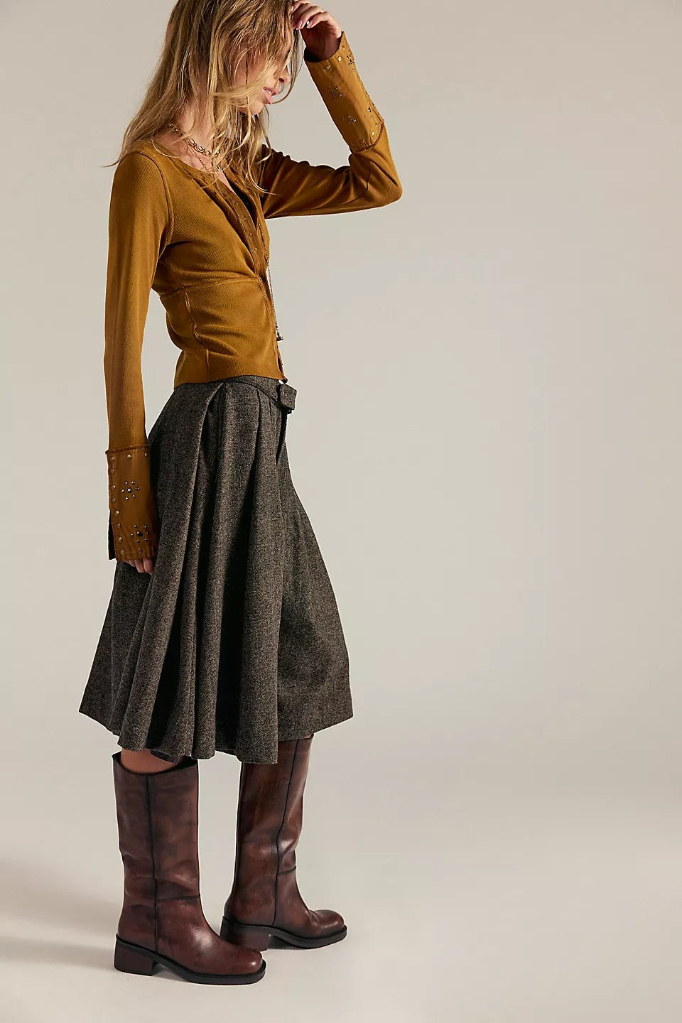 Free People We The Free Night Belle Cuff Cropped Blouse Top