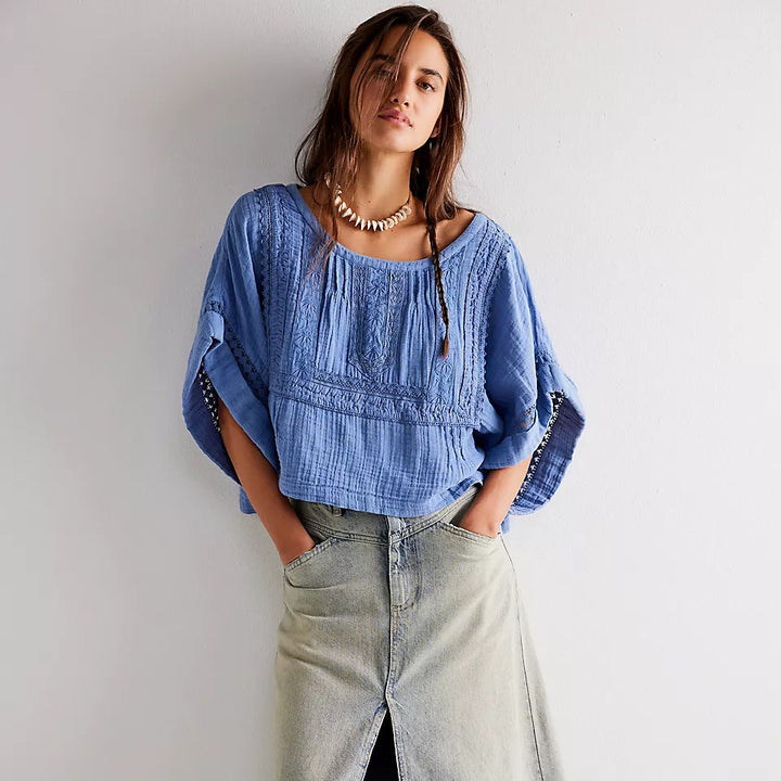 Free People Eden Lace Tee Blouse Top