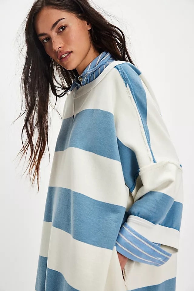 Free People We The Free Out Here Striped Maxi Sweatshirt Dress