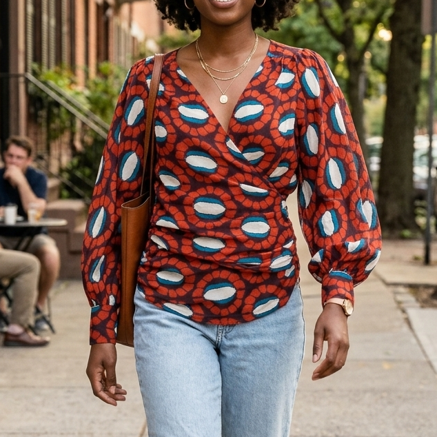 Ba&sh Block Printed Wrap Coverup Blouse Top