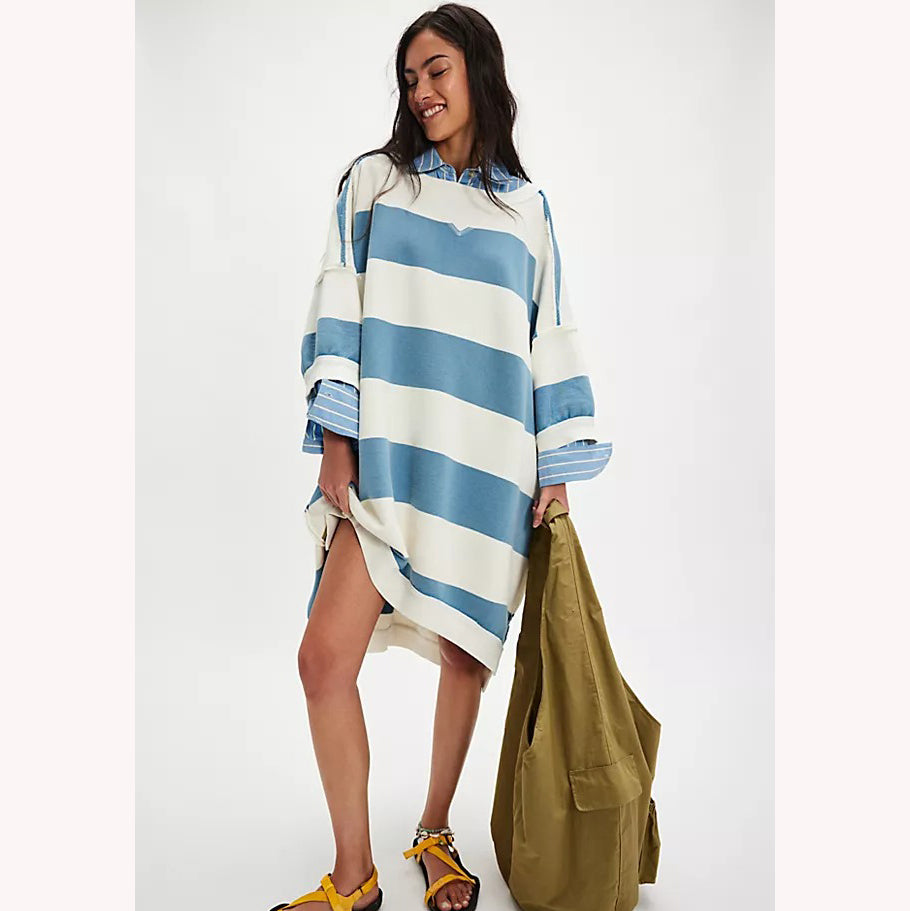 Free People We The Free Out Here Striped Maxi Sweatshirt Dress