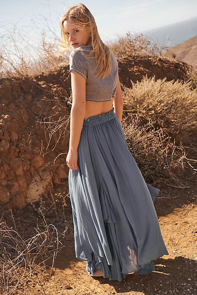 Free People Endless Summer 荷叶边纯色超长长裙