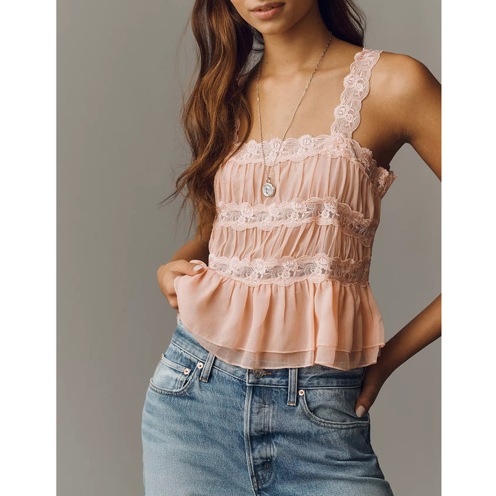 By Anthropologie Shirred Lace Tank Women's Top