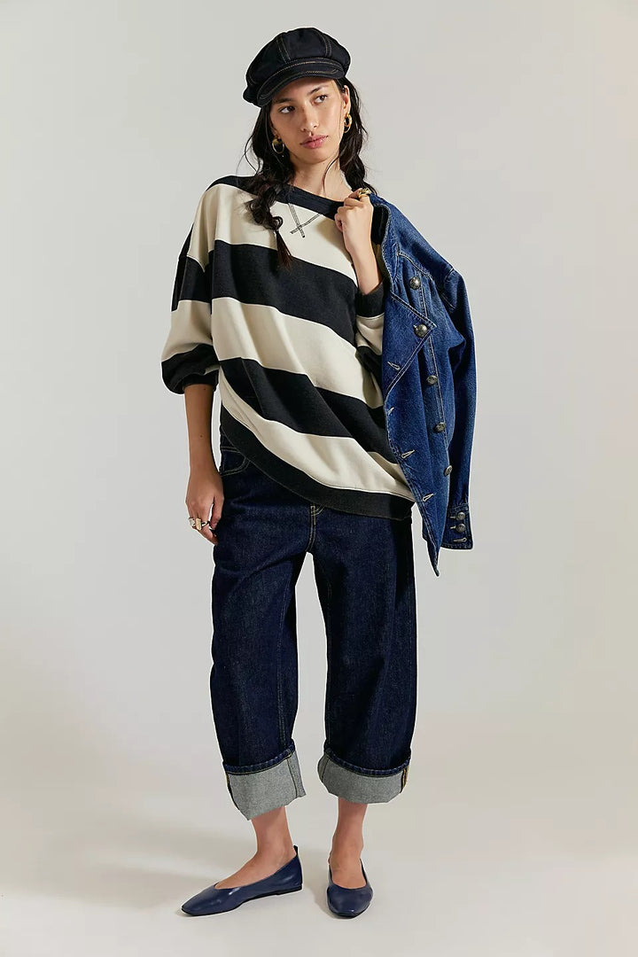 Free People We The Free Classic Strip Crewneck Sweatshirt Top
