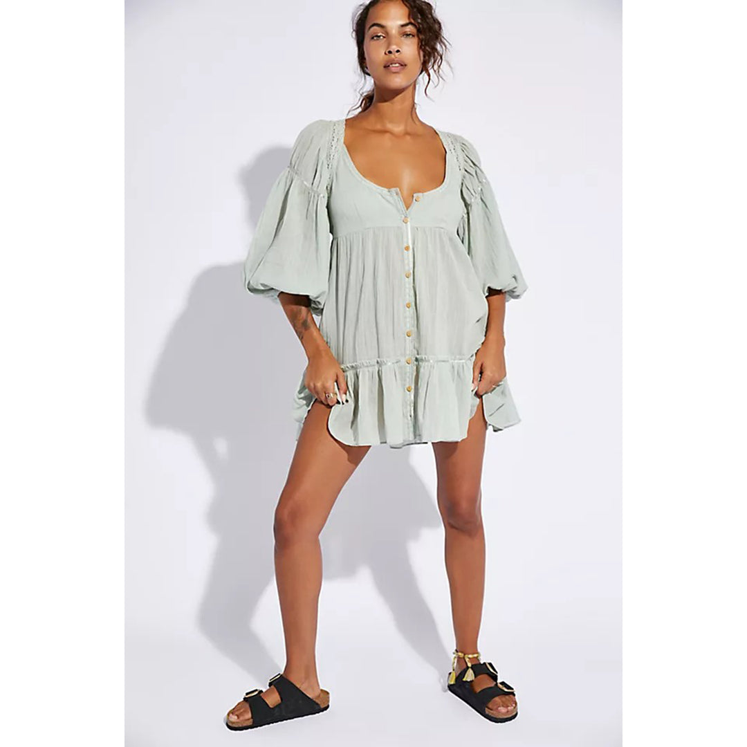 Free People Caramel Brown Boiled deals Wool This 'n That Swing Ruffle Tunic Dress