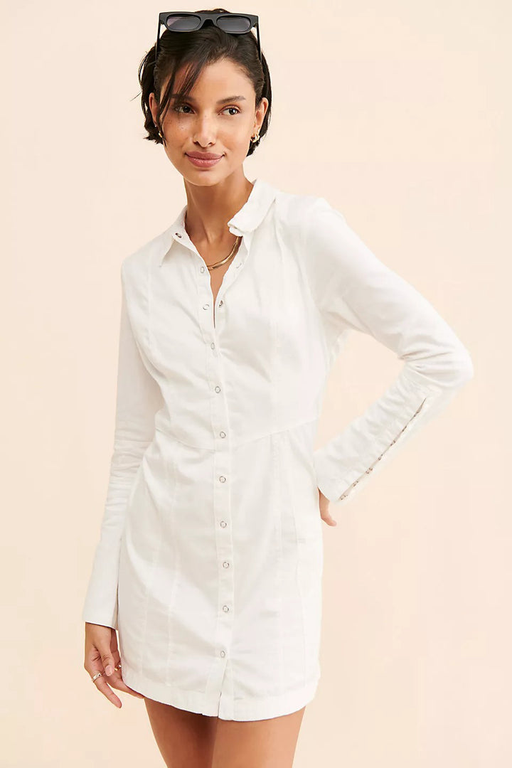 Free People Thea Solid Tunic Button Front Mini Dress