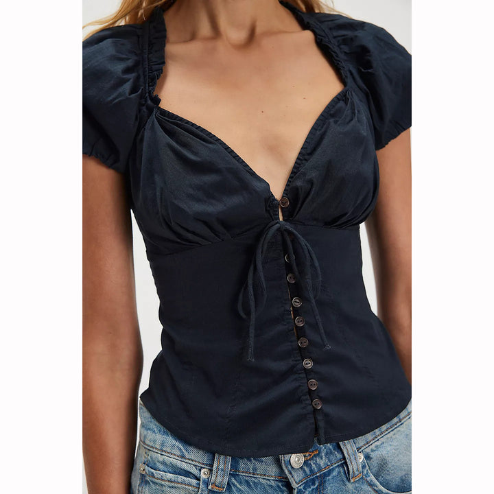 Free People Summer Short Sleeve Blouse Shirt Top