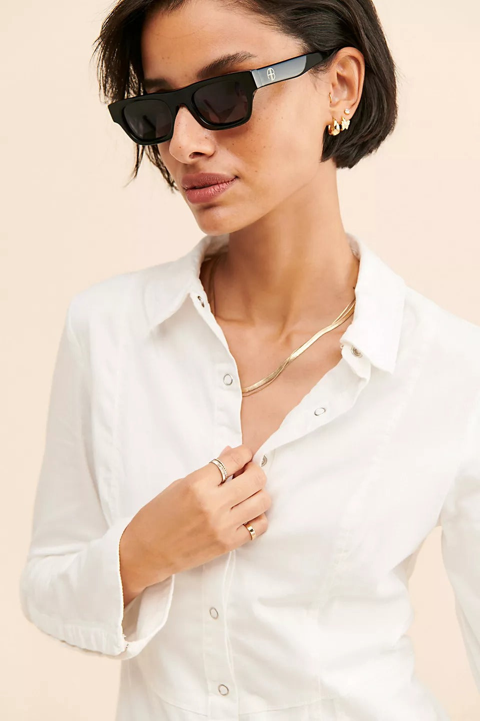 Free People Thea Solid Tunic Button Front Mini Dress