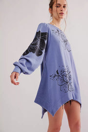 Free People Flowers Sweatshirt Tunic Top