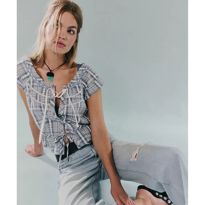 Free People We The Free Evora Plaid Blouse Top