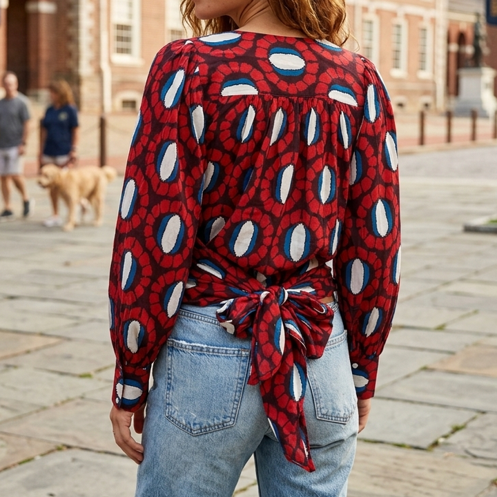 Ba&sh Block Printed Wrap Coverup Blouse Top