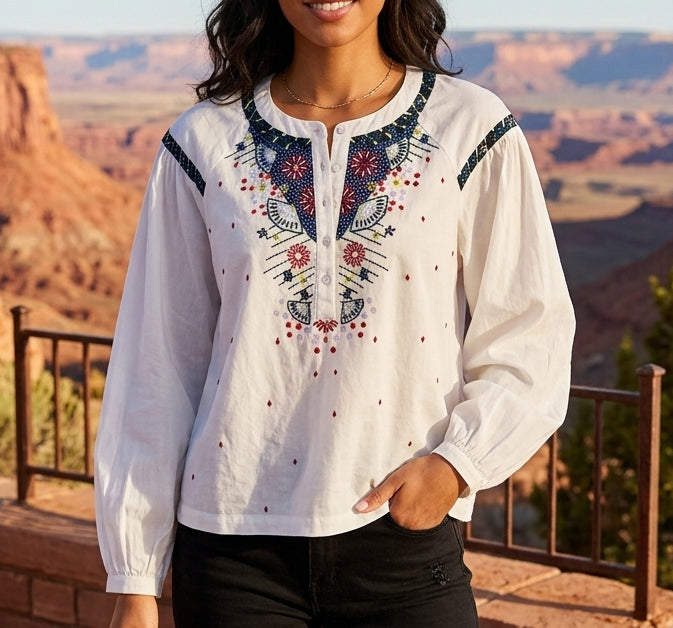 Anthropologie Floral Embroidered Sequin Embellished Blouse Top