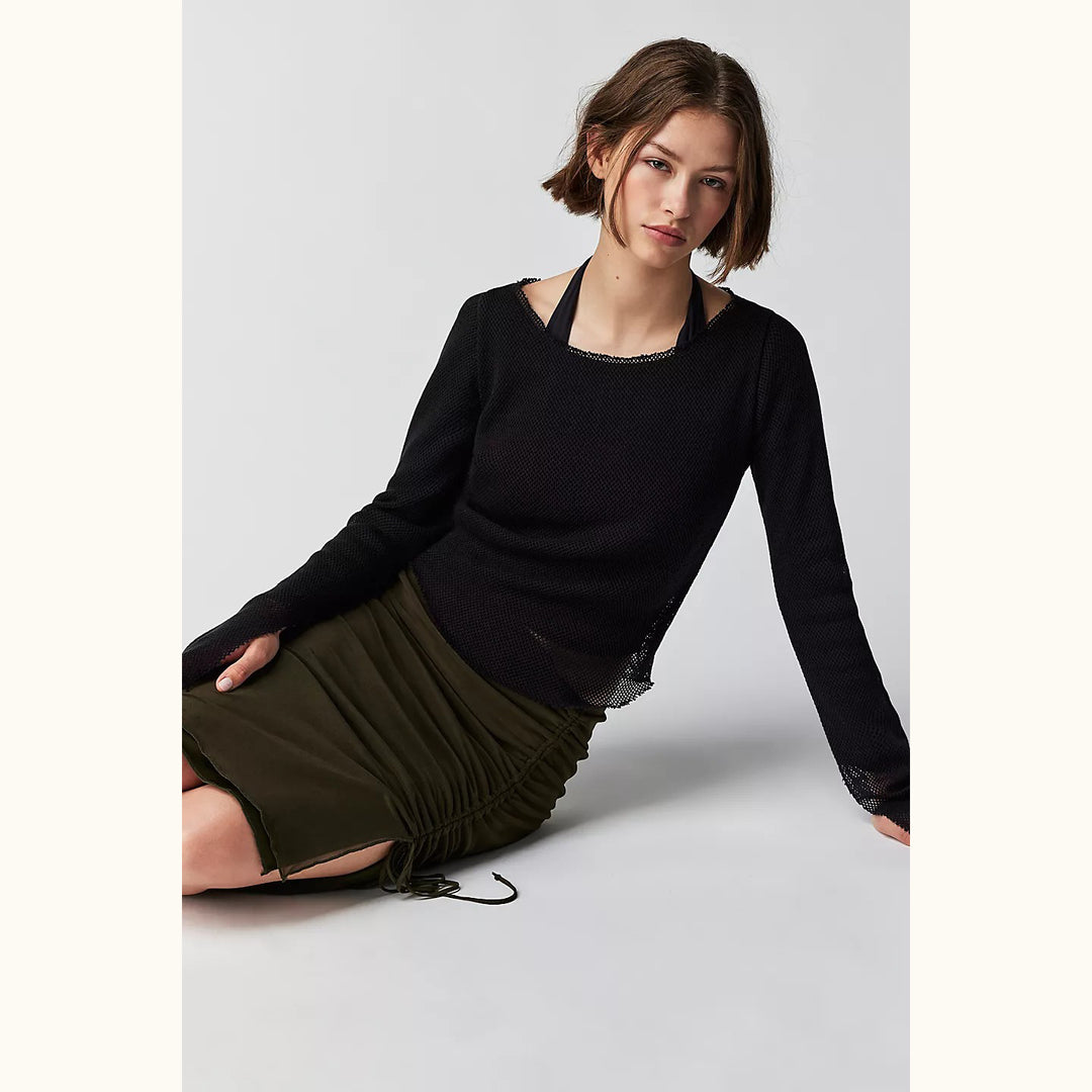 Free People Beau Mesh Layering Blouse Top