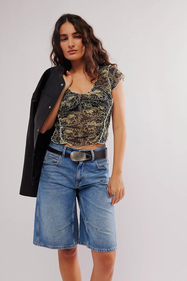 Free People Oh My Baby Tee Cropped Blouse Top