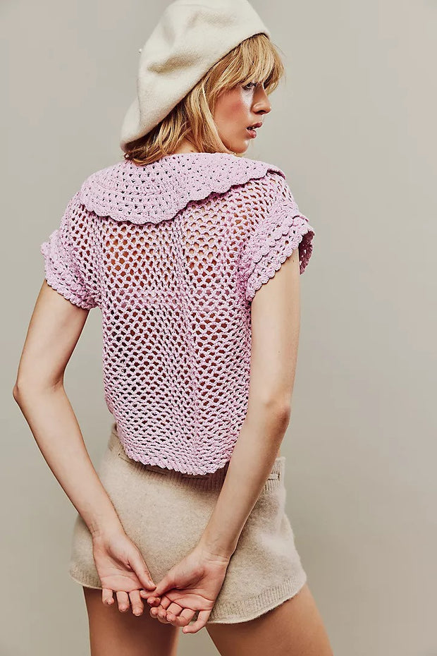 Free People Lily Crochet Cropped Blouse Top