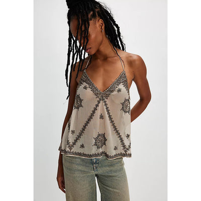 Free People Wild One Beaded Halter Blouse Top