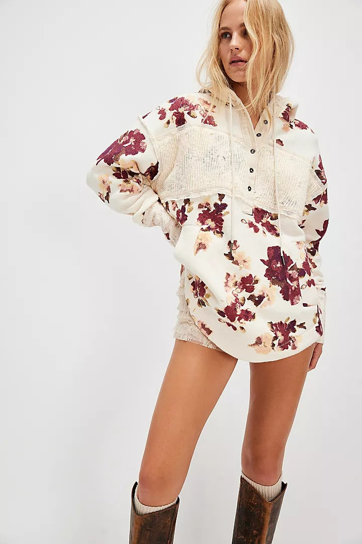 Free People Bali Bring Me Roses Sherpa Pullover Hoodie Top